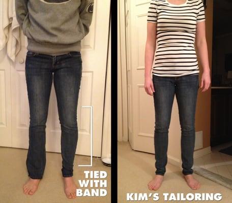 Left side is how I showed Kim's Tailoring what I wanted my jeans to look like. The right side is the end result..... perfection!