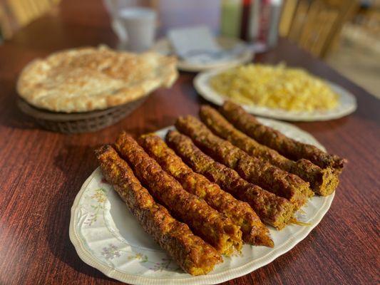 Chicken and beef...soooo good. The naan is amazing too (back left).