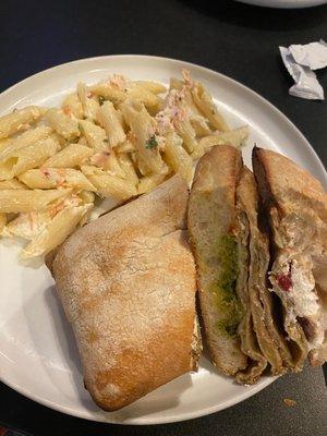 Romano Panini with pasta salad ! Super soft and fresh bread.