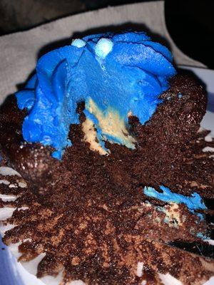 Cookie dough inside the Cookie Monster Cupcake