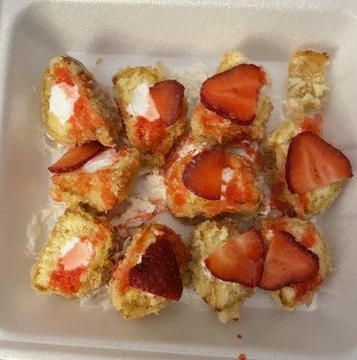 Fried Sponge Cake (Twinkies?) with strawberry sauce