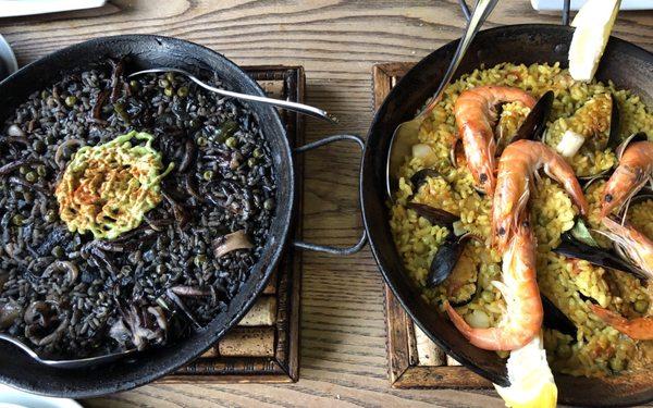 Black Ink Paella and Traditional Seafood Paella