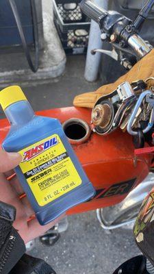 Amsoil is they best stuff for mopeds - they sell it in these convenient 8oz bottles!