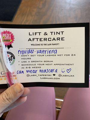 Lift and tint aftercare