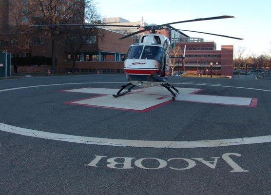 Jacobi's FAA approved helipad enables transport of critically injured patients.