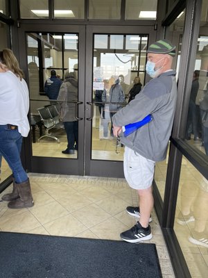 Line out the door and the 30 people serpentined through the waiting room.