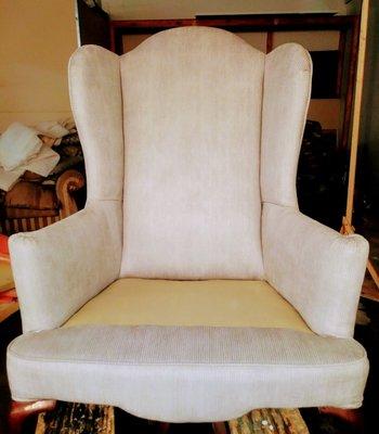 Re-upholstered wing chair