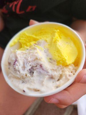 Half scoops of lemon cha cha and blueberry pie. One of our kids favorites!