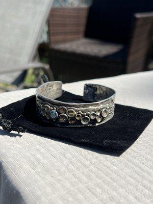 Sterling silver cuff bracelet with genuine Sapphire stone