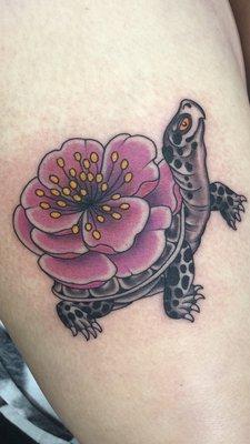 Turtle tattoo on my mid thigh