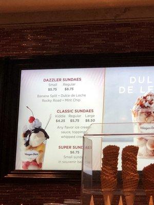 Menu of the sundaes