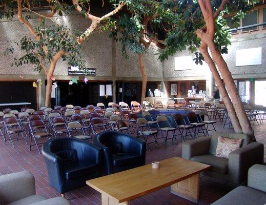 The UUCB Atrium set up for a memorial