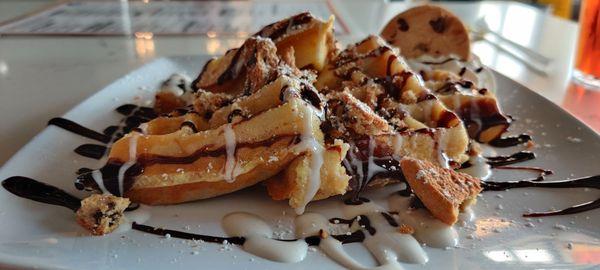 Chocolate chip cookie dough waffle