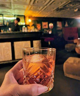 Old Fashioned, made with whiskey and Amaro