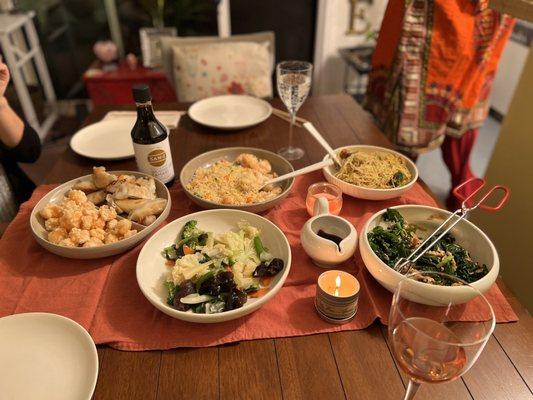 Some takeout- veggies, fried rice and Singaporean noodz!