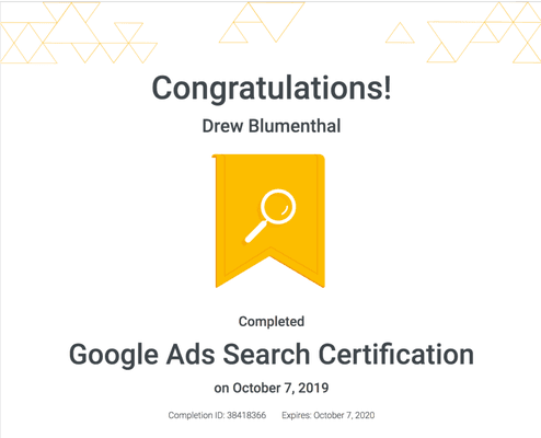 New Google Ads Search Certification.