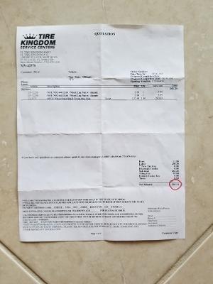 Tire Kingdom Invoice - $266.14