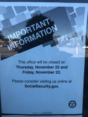 This was posted on the door. Doesn't follow the official hours posted on the government website. 15 cars here waiting for the office to open