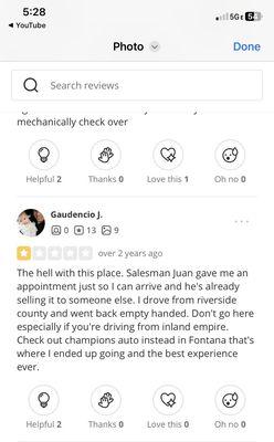 Edit: found the review from the other potential buyer that drove from Riverside. This is his review