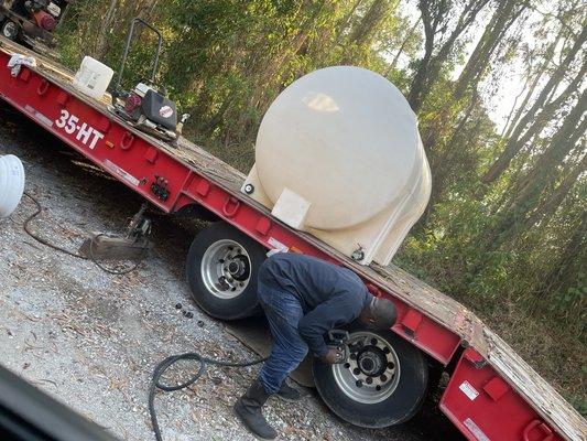 Mounting some lowboy trailer tires