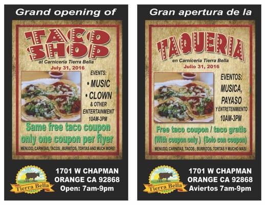 As of July 31 the taco shop inside the meat market will be open