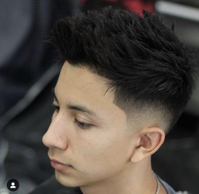 Long textured crop, bald drop fade and a line-up.