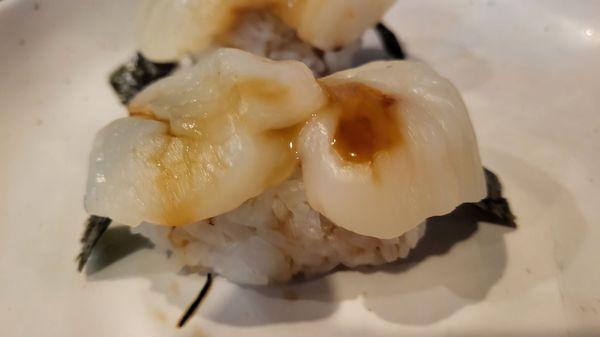 Scallop nigiri with soy sauce