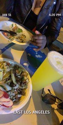 Tacos and piña agua fresca