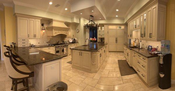 Wide angle of kitchen.