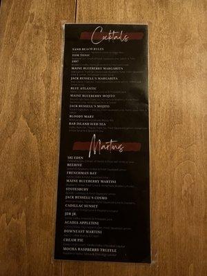 Cocktail menu