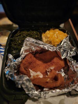 Fried Catfish Platter w Fresh Greens  & Mac and Cheese