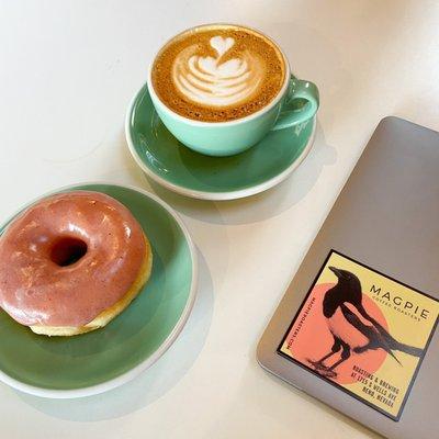 Cappuccino and strawberry donut