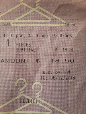 It wasn't intentional but long story short 291 Dry Cleaners kept my coat safely from Tues6/Dec/18- Fri8/Nov/2019! Thanks so much!