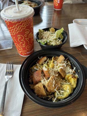 3-Cheese Tortelloni Pesto with chicken and Caesar Side Salad