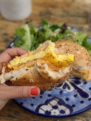 Breakfast bagel with egg - yum!