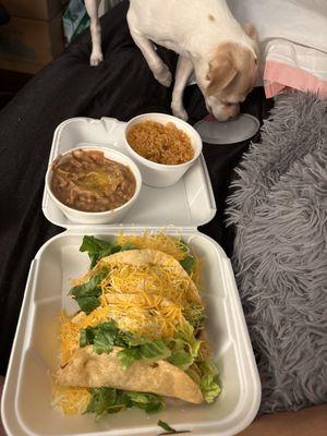 Beef Crispy Taco 8 oz. Rice and 8 oz. Refried Beans