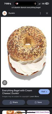 Everything bagel with cream cheese as depicted by Dunkin