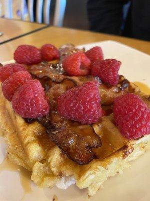 Raspberry, bacon waffle