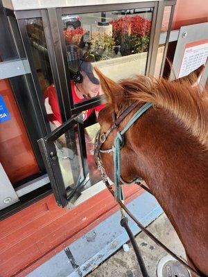 Horse friendly drive-thru attendants.  :)  4-22-2023