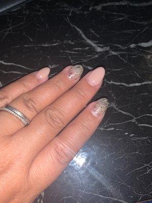 Acrylic new set - with nude and gold glitter gel polish