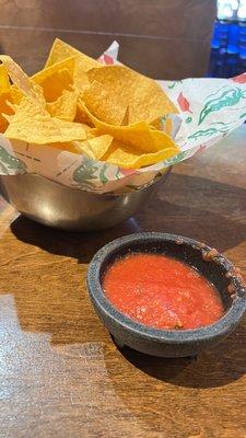 Hard cold chips, and flavorless salsa