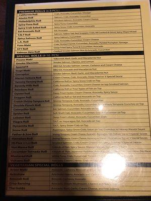 Sushi description menu