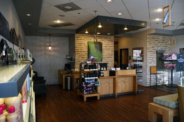 The retail and reception area at Breeze Salon and Day Spa, Georgetown's premier Aveda salon and spa.