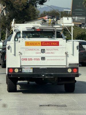 This truck from Barden Electric was tailgating on the fwy and cutting in and out of traffic. It was scary and unsafe.