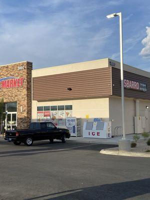 Outside , connected to US market and Conoco Gas station