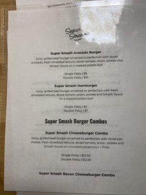 Cheesesteak and burger menu