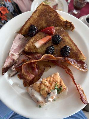 Salmon, bacon, French toast