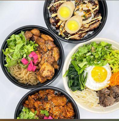 Bibimbap,soy chicken,spicy pork, Donbap