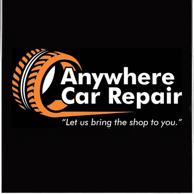 A Logo For Anywhere Car Repair Featuring an Orange Tire