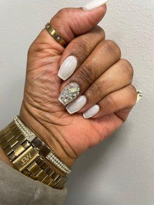 Acrylic over natural nails with gel polish Off White